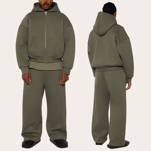 Sudadera con capucha recortada con cremallera personalizada Unisex 400 Gsm algodón sudaderas con capucha de peso pesado hombro caído sudaderas con cremallera bidireccional para hombres - Product Image 5