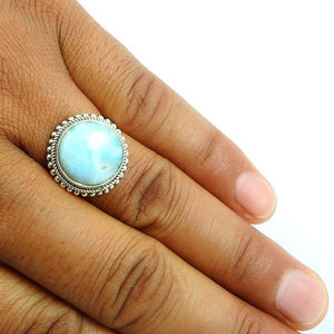 Cadeau d'anniversaire délicat pour elle Bague classe en argent sterling 925 avec pierres précieuses en larimar naturel pour cadeau d'anniversaire Bijoux faits à la main Inde - Product Image 4