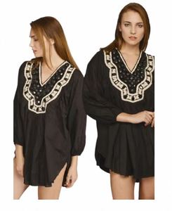 Women's Exclusive Vintage Style Kaftan Dress Casual Long Arm XS Embroidered Solid Pattern Breathable Cloth Natural Plus Clothes - Product Image 3
