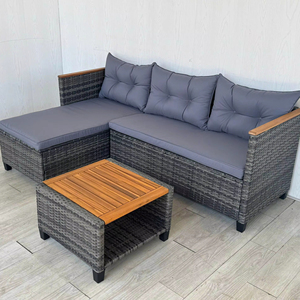 SF00157 Conjunto de Sofá Moderno para Exteriores de Una Plaza, Mimbre Gris, Ratán, Acero, Madera de Acacia, 100% Poliéster, para Sala de Estar, Apartamento, Hotel, Villa - Product Image 1