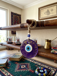 SNB1004 Ornement mural œil turc en verre pailleté violet foncé fait main de 13 cm - Grand Nazar Boncuk turc scintillant violet - D - Product Image 2