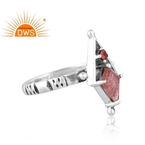 Best Selling Oxidized Sterling Silver Natural <b>Garnet</b> & Strawberry Quartz Gemstone Statement <b>Ring</b> Custom Jewelry For Women - Product Image 3