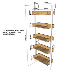 Estante de Pared de 5 Niveles con Estructura de Madera de Caucho y Hierro para Sala de Estar, Dormitorio, Baño y Cocina - Product Image 3