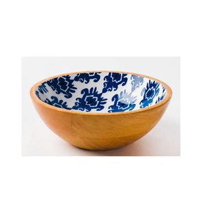 Bol en bois imprimé en bois de manguier avec cuillères à salade de taille moyenne en finition émaillée Fabrication sur mesure Service de salade de fruits ronde - Product Image 6