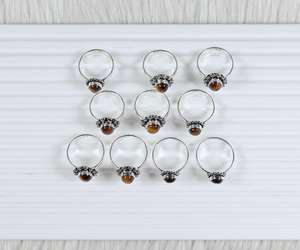 Anillo de ojo de tigre natural para mujer, anillo de declaración para niñas, suministro de joyería de boda, anillos de cabujón de ojo de tigre, lote plateado - Product Image 3