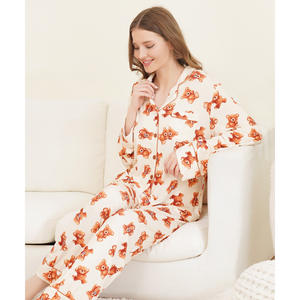 Ensemble de pyjama pour femmes en viscose de bambou, col à revers, boutons, vêtements de nuit ODM avec taille élastique et fermeture à cordon, taille XS - Product Image 3