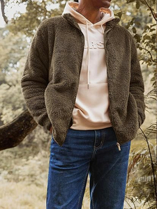 Chaqueta de Invierno de Color Sólido de Buena Calidad, el Mejor Proveedor, Chaquetas de Forro Polar Sherpa Hechas a Mano con Tela Suave al Tacto para Hombre - Product Image 4