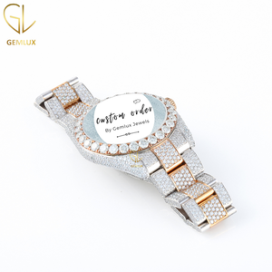 Reloj de Diamantes Moissanite D VVS Personalizado, Reloj de Lujo de Dos Tonos de Oro con Diamantes Moissanite para Hombre, Estilo Hip Hop - Product Image 1