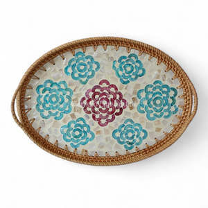 ถาดเสิร์ฟอาหารและเครื่องดื่มทำจากหวายธรรมชาติและมุก สำหรับใช้ในชีวิตประจำวันและบนโต๊ะอาหาร - Product Image 2