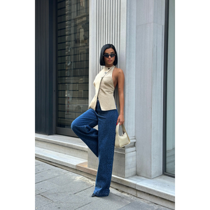 Jeans de Mujer con Estampado de Leopardo Azul Marino - Product Image 1