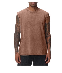 Débardeurs d'entraînement sans manches en coton tricoté sur mesure pour hommes coupe ample respirant séchage rapide lavage à l'acide t-shirts musculaires Gym course à pied plage - Product Image 1