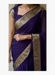 Nouveautés : Sari en crêpe de viscose avec chemisier assorti. Le viscose, contrairement aux tissus synthétiques, est respirant et très absorbant. - Product Image 3