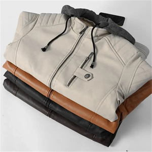 Veste en cuir à capuche orange à manches longues Sports de plein air Tissu en toile Design élégant - Product Image 6