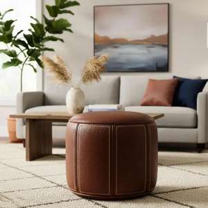 Moroccan <b>Leather</b> Pouf Handmade Ottoman Footstool Traditional Handcrafted <b>Pouffe</b> Home Decor Boho Ottoman Seat Living Roo - Product Image 1