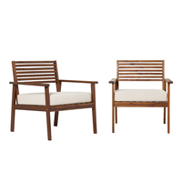 Fauteuil de salon d'extérieur en bois d'acacia massif, style nordique moderne, avec accoudoirs et dossier à lattes, idéal pour jardin, salle à manger, plage, restaurant, balcon - Vente en gros