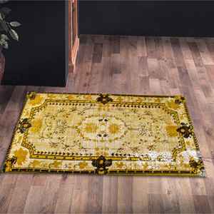 Tapis turc jaune : motif médaillon vintage, imprimé en 3D, tapis fin non tissé - Product Image 4