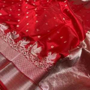 Royal <b>Red</b> Banarasi <b>Silk</b> Shawl Saree - Product Image 1
