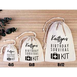 Custom Name Print Cotton <b>Drawstring</b> <b>Pouch</b> Birthday Survival Kit Gift Bags - Product Image 3