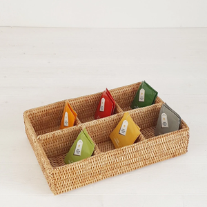 Organisateur de sachets de thé en rotin, tissé à la main, rotin naturel, boîte de rangement de cuisine - Product Image 1