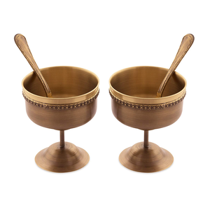 Vaso de Helado Acero Mediano Pie Corto con Tenedores para Postre Aperitivos con cuchara de latón y uso hecho a mano al mejor precio - Product Image 1