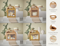 Boîte à gâteau haute de luxe en carton kraft doré avec fenêtre et poignée pour gâteau à étages, mini bocal à vin, pot à miel, panier cadeau de mariage, demoiselle d'honneur, Noël