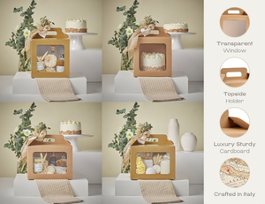 Scatola Lusso Oro Kraft Alta per Torte con Finestra e Manico, per Torte a Strati, Mini Vasetti Vino/Miele, <span class=keywords><strong>Regali</strong></span> Matrimonio Damigelle, Cesti Regalo <span class=keywords><strong>Natale</strong></span> - Product Image 2