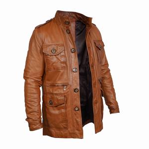 เสื้อโค้ทและแจ็กเก็ตหนังสีน้ำตาลหนังลำลองสำหรับผู้ชาย - Product Image 3