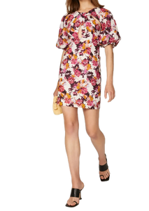 Trendy White and Pink Floral Mini Dress Crafted from Lightweight Breathable Fabric Offering Stylish Look and All Day Comfort - Product Image 2