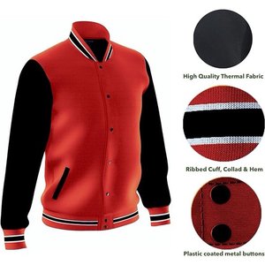 Men's Fashion Varsity <b>Jacket</b> Casual Regular Fit Letterman <b>Baseball</b> <b>Bomber</b> <b>Jackets</b> Fleece - Product Image 2