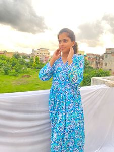 Robe de maternité imprimée de créateur élégante Robe Kimono longue pour femme Tunique Kimono ethnique Robes imprimées Robes indiennes décontractées Ensembles d'articles - Product Image 5