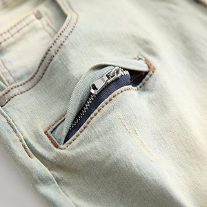 กางเกงขาสั้นผ้ายีนส์ผู้ชายผ้าฝ้าย100% เป็นมิตรกับสิ่งแวดล้อมสบายๆพอดีกับเอว - Product Image 4