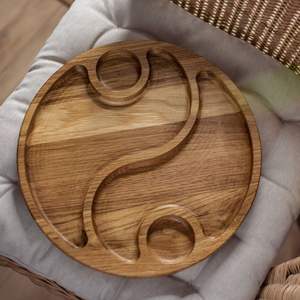 Plato de cena de madera hecho a mano para el hogar y la cocina, plato de madera maciza de Acacia natural, tamaño personalizado a bajo precio - Product Image 1