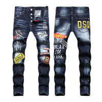 Personnalisation de la broderie du nom de la marque de la mode en coton nouveau style de jeans déchirés longs pour hommes
