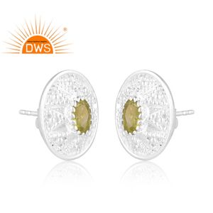 Nueva llegada fina plata esterlina peridoto natural piedras preciosas Stud pendiente personalizado joyería fabricante - Product Image 2