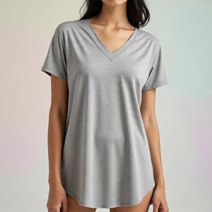 Camiseta con cuello en V y hombros caídos para mujer, camiseta de verano de manga corta de alta calidad, camiseta para correr para mujer, camiseta para mujer - Product Image 2