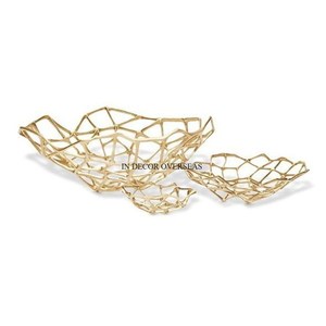 Ensemble de 2 bols avec miroir en verre très exigeant le plus vendu avec design de feuilles en métal plaqué or et base polie brillante argentée - Product Image 5