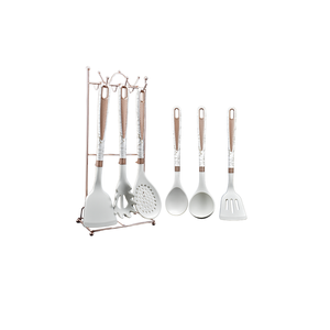 7-PCs Imported <b>Silicone</b> Kitchen Utensil Set White Golden Handle Spoon Heat Resistant Cooking <b>Tool</b> Made with PC and Nylon - Product Image 3