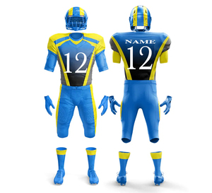 Tenues de football américain personnalisées OEM par sublimation, ensembles courts entièrement personnalisables, respirants, séchage rapide, 100 % polyester, sur mesure - Product Image 1