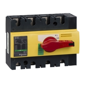 Interruttore Sezionatore SCHNEIDER ELECTRIC 28925 Compact INS100, 100 A, 4 Poli, Maniglia Rotante Rossa, Interruttore Frontale Giallo - Product Image 1