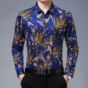 Primavera otoño hombres botón Turn-Down Collar sólido planta y flores impreso Floral dibujos animados manga larga cárdigan camisa Casual Tops - Product Image 5