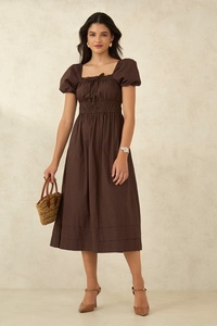 Attrayant bordeaux été vacances longue rayonne dames Maxi robe femmes décontracté à manches courtes col carré plage robe mi-longue - Product Image 5