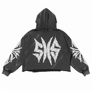 Sweat à capuche personnalisé avec broderie, effet vieilli, fermeture éclair, strass, lavage à l'acide, vintage, streetwear pour homme, fabricant de sweat à capuche - Product Image 1