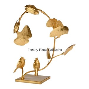 Sculpture décorative en forme de feuille et d'oiseau de couleur or et objet de conception unique brillant polonais fabriqué à la main Designer de table Look fantaisie - Product Image 2