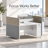 Poste de travail modulaire pour 2 personnes avec armoire verrouillable et cloison coulissante pour équipe de bureau
