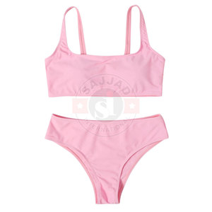 Impreso Logotipo personalizado Color Básico Rib Bandeau Fabricante Traje de baño Conjunto de Bikini - Product Image 1