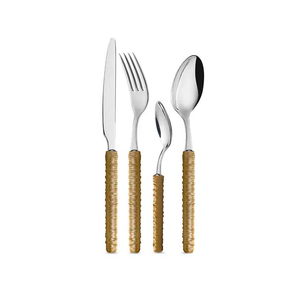 Lot de 5 poignées en rotin pour couverts en acier inoxydable Couverts à salade élégants Cuillère à salade en acier tendance - Product Image 6