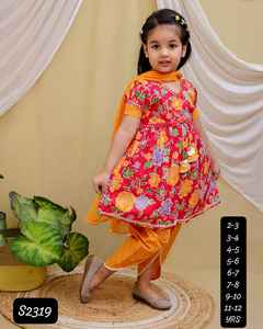Miroir Broderie Kantha Travail Kurti avec Dhoti Pantalon Manches Bouffantes avec Glands Coton Cambric tissu ethnique filles enfants robe - Product Image 2