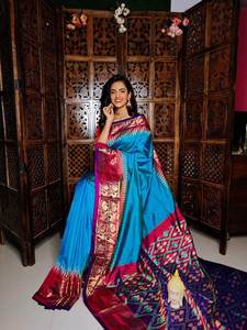Sarees de seda suave Tusser con estampado digital Allover con borde Zari - Product Image 3