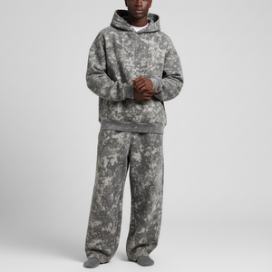 Premium Men's 100% Cotton Streetwear Tracksuits Acid Wash Hoodie <b>Sweatpants</b> Set 220gsm Midweight <b>Oversized</b> Print Sweat - Product Image 3