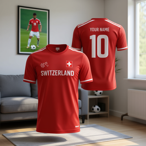 Set di Maglie da Calcio Personalizzabili Ispirate alla Svizzera, Rosso e Bianco, per Tifosi, con Nome e Numero, Prodotto Accessorio - Product Image 3